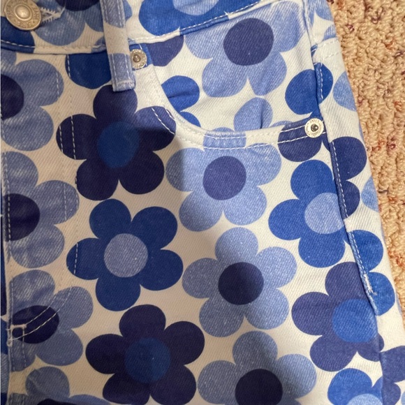 Zara Other Zara Blue Floral Printed Crop Top And Straight Leg Denim